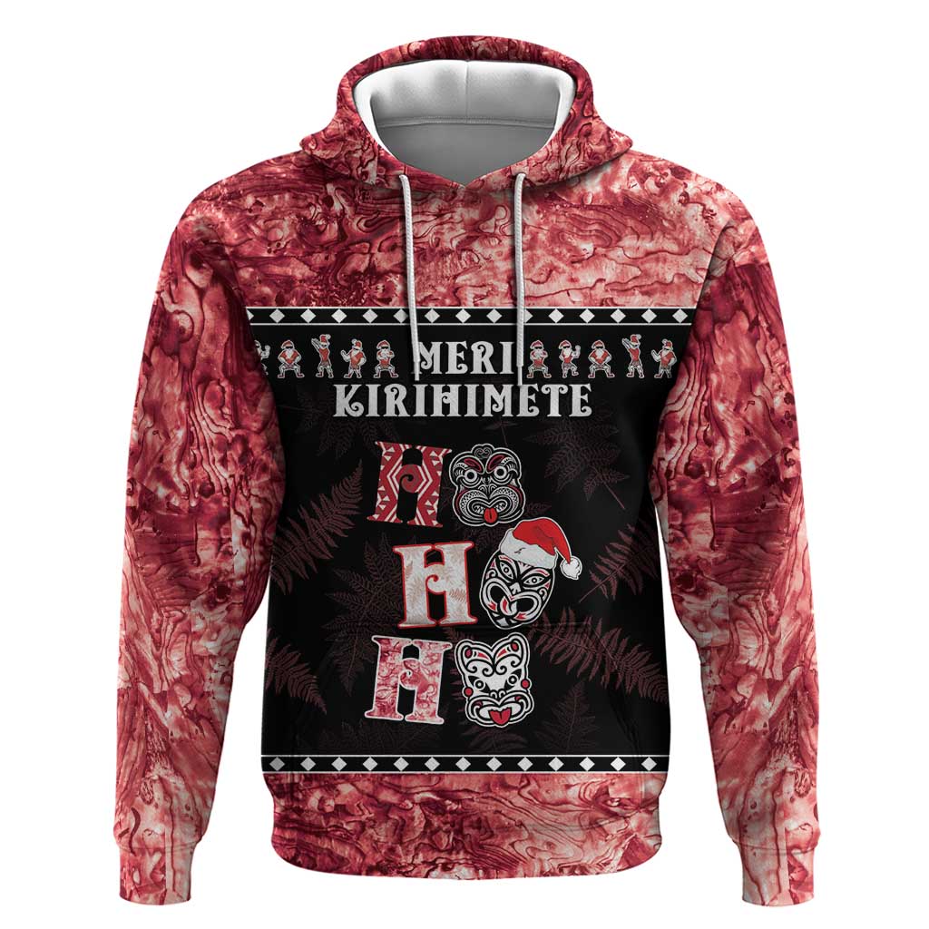 Personalised New Zealand Tiki Christmas Hoodie Ho Ho Ho Paua Shell Glitter Red LT05 - Vibe Hoodie Shop