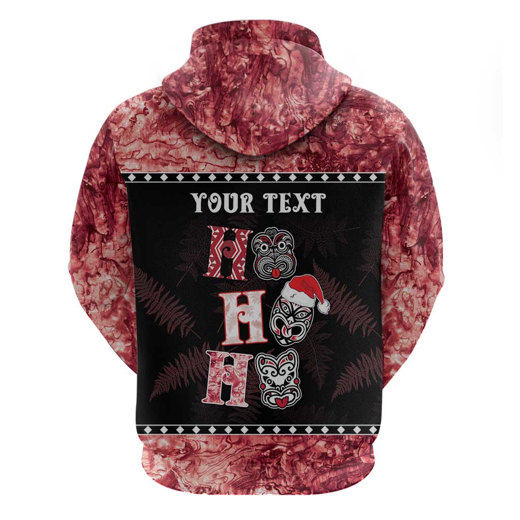 Personalised New Zealand Tiki Christmas Hoodie Ho Ho Ho Paua Shell Glitter Red LT05 - Vibe Hoodie Shop