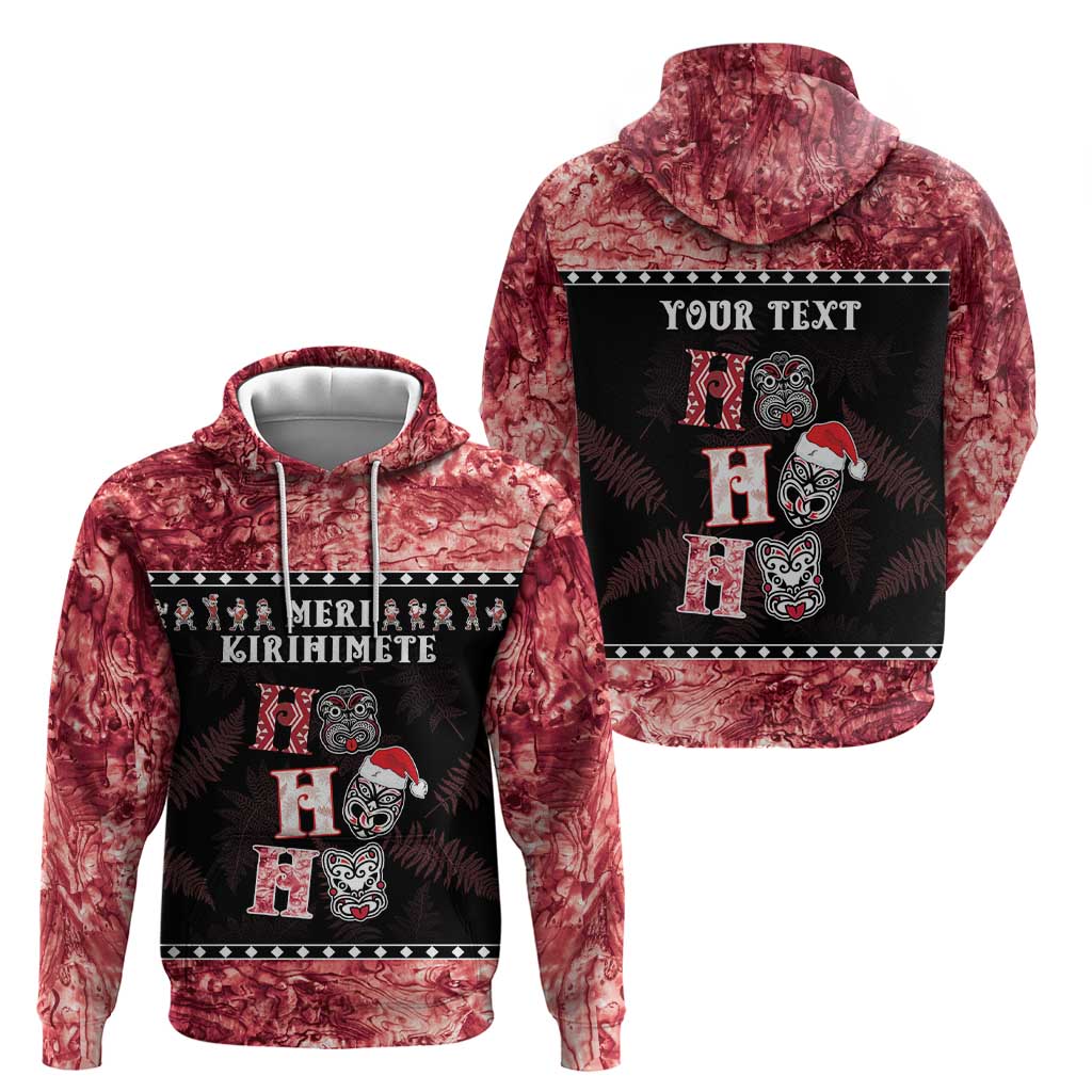 Personalised New Zealand Tiki Christmas Hoodie Ho Ho Ho Paua Shell Glitter Red LT05 - Vibe Hoodie Shop