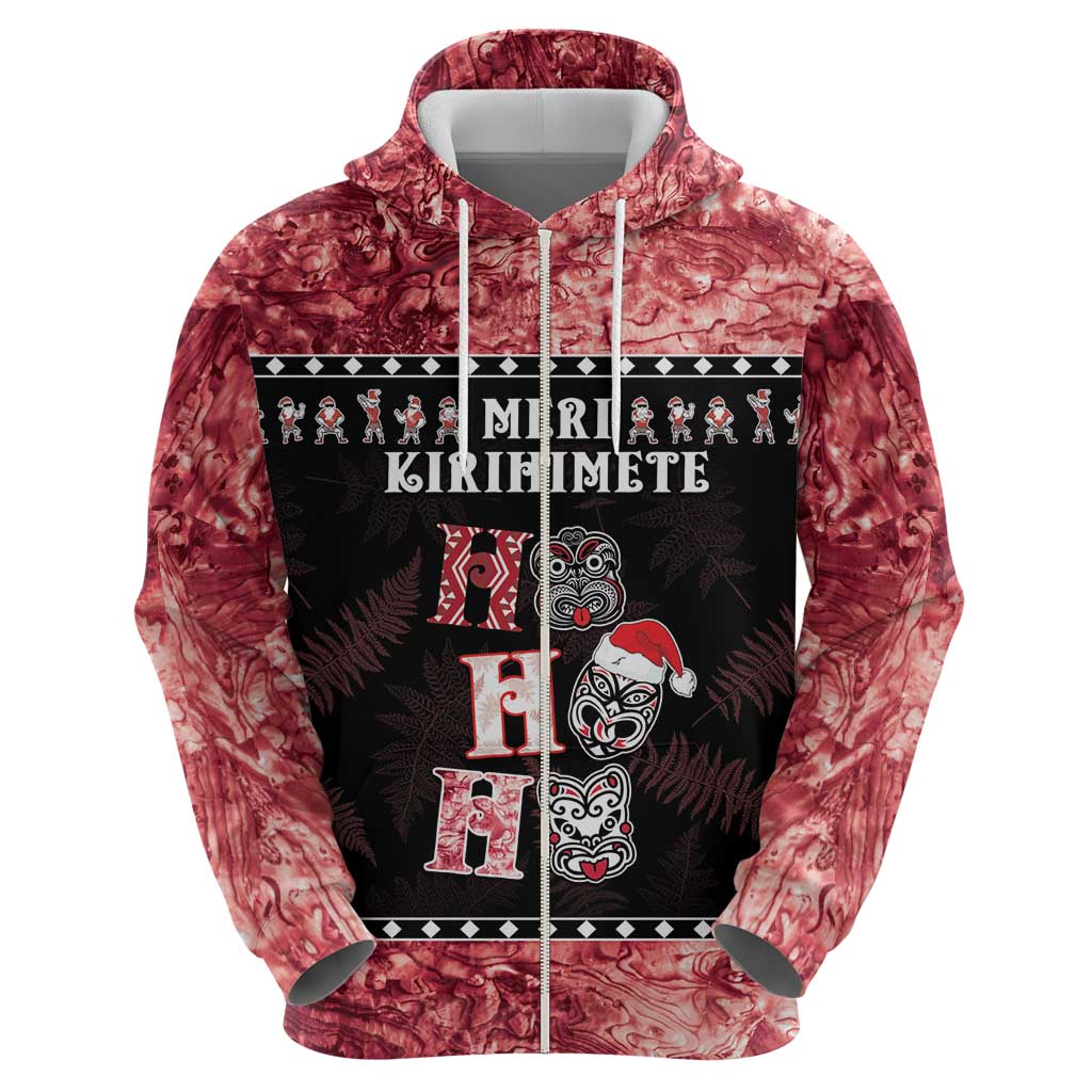 Personalised New Zealand Tiki Christmas Hoodie Ho Ho Ho Paua Shell Glitter Red LT05 - Vibe Hoodie Shop