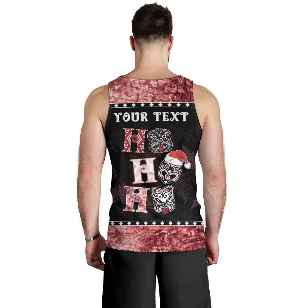 Personalised New Zealand Tiki Christmas Men Tank Top Ho Ho Ho Paua Shell Glitter Red LT05 - Vibe Hoodie Shop
