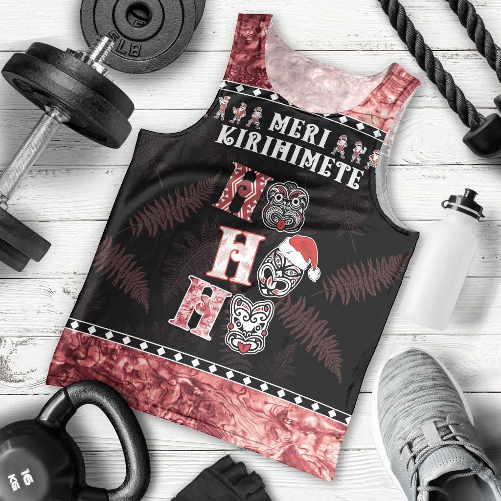 Personalised New Zealand Tiki Christmas Men Tank Top Ho Ho Ho Paua Shell Glitter Red LT05 - Vibe Hoodie Shop