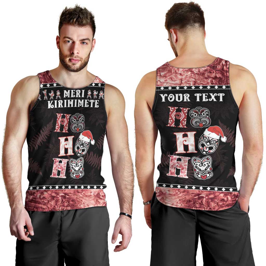 Personalised New Zealand Tiki Christmas Men Tank Top Ho Ho Ho Paua Shell Glitter Red LT05 - Vibe Hoodie Shop
