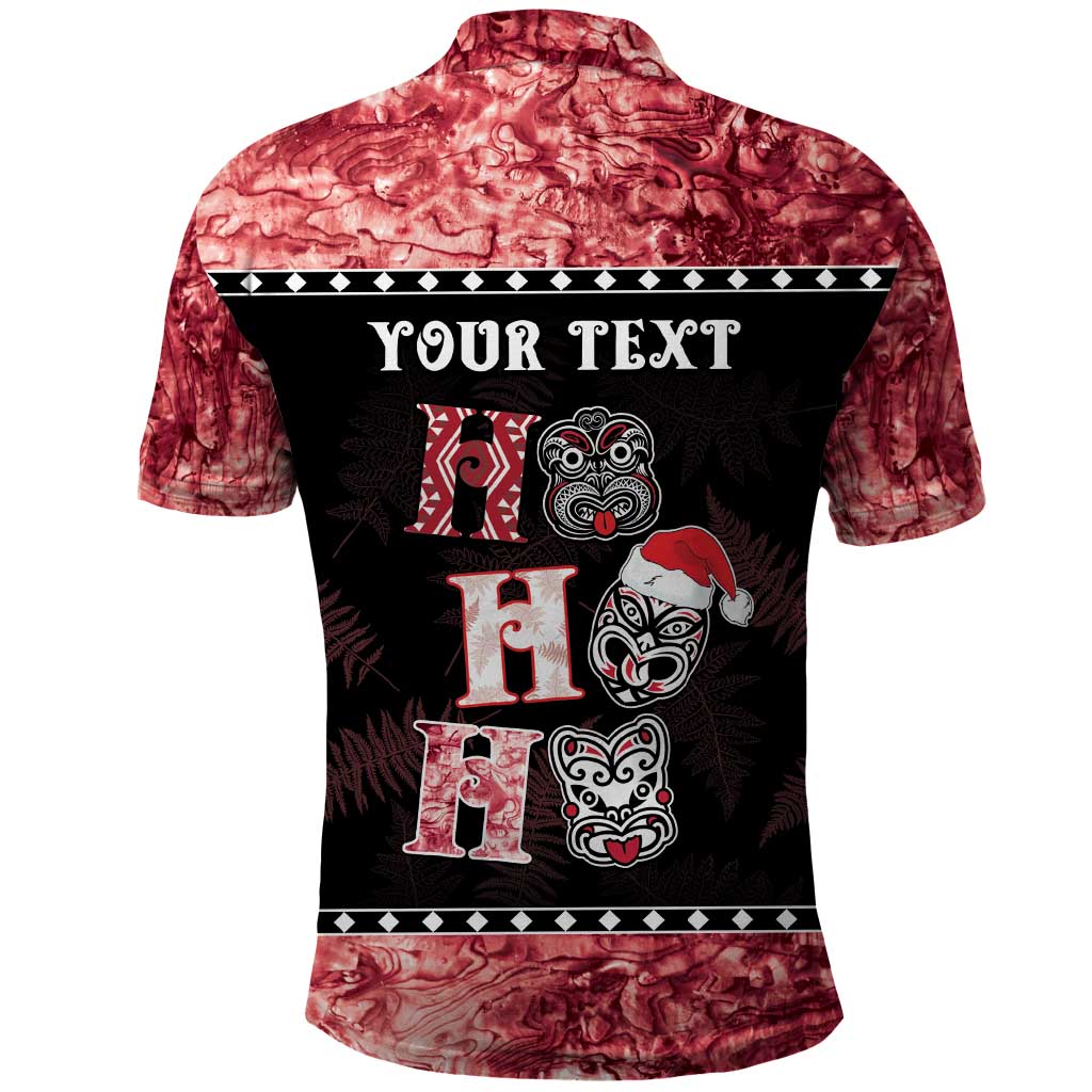 Personalised New Zealand Tiki Christmas Polo Shirt Ho Ho Ho Paua Shell Glitter Red LT05 - Vibe Hoodie Shop