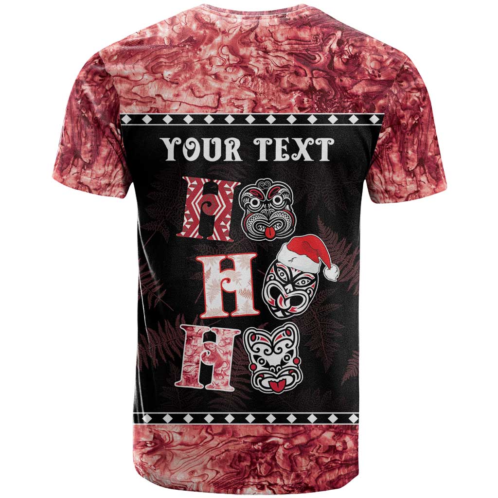 Personalised New Zealand Tiki Christmas T Shirt Ho Ho Ho Paua Shell Glitter Red LT05 - Vibe Hoodie Shop