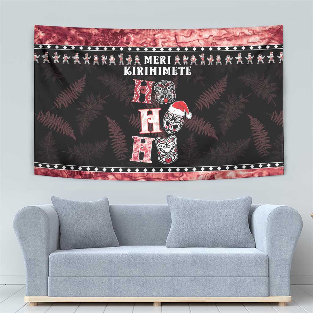 New Zealand Tiki Christmas Tapestry Ho Ho Ho Paua Shell Glitter Red LT05 - Vibe Hoodie Shop