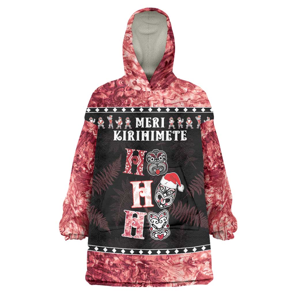 Personalised New Zealand Tiki Christmas Wearable Blanket Hoodie Ho Ho Ho Paua Shell Glitter Red LT05 - Vibe Hoodie Shop