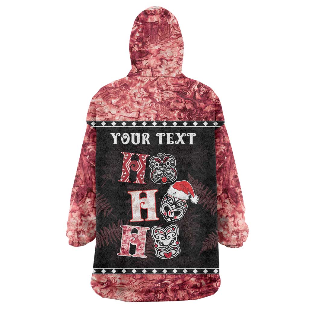 Personalised New Zealand Tiki Christmas Wearable Blanket Hoodie Ho Ho Ho Paua Shell Glitter Red LT05 - Vibe Hoodie Shop