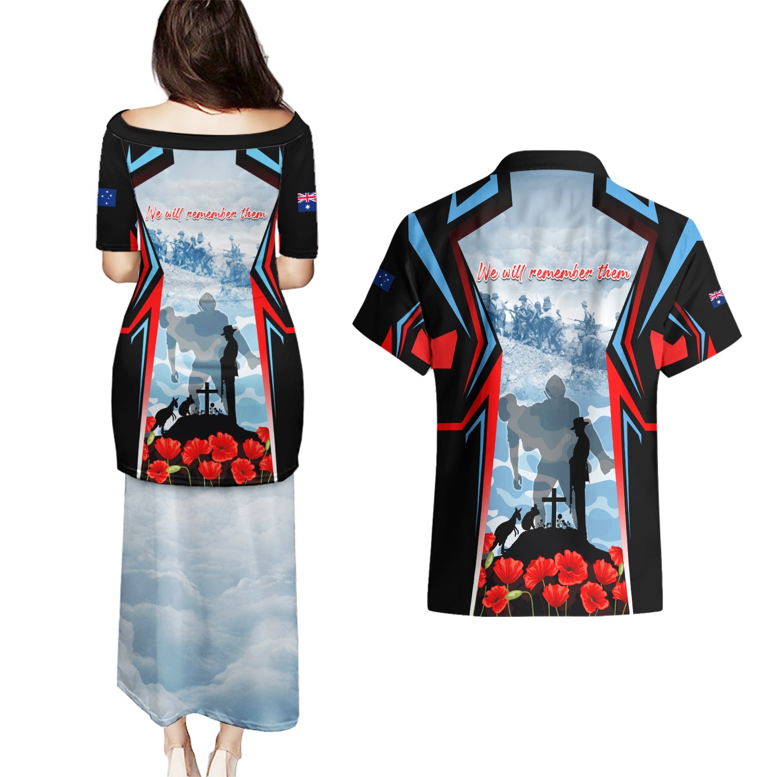 Australia ANZAC Day Couples Matching Puletasi and Hawaiian Shirt Gallipoli Soldiers Simple Style