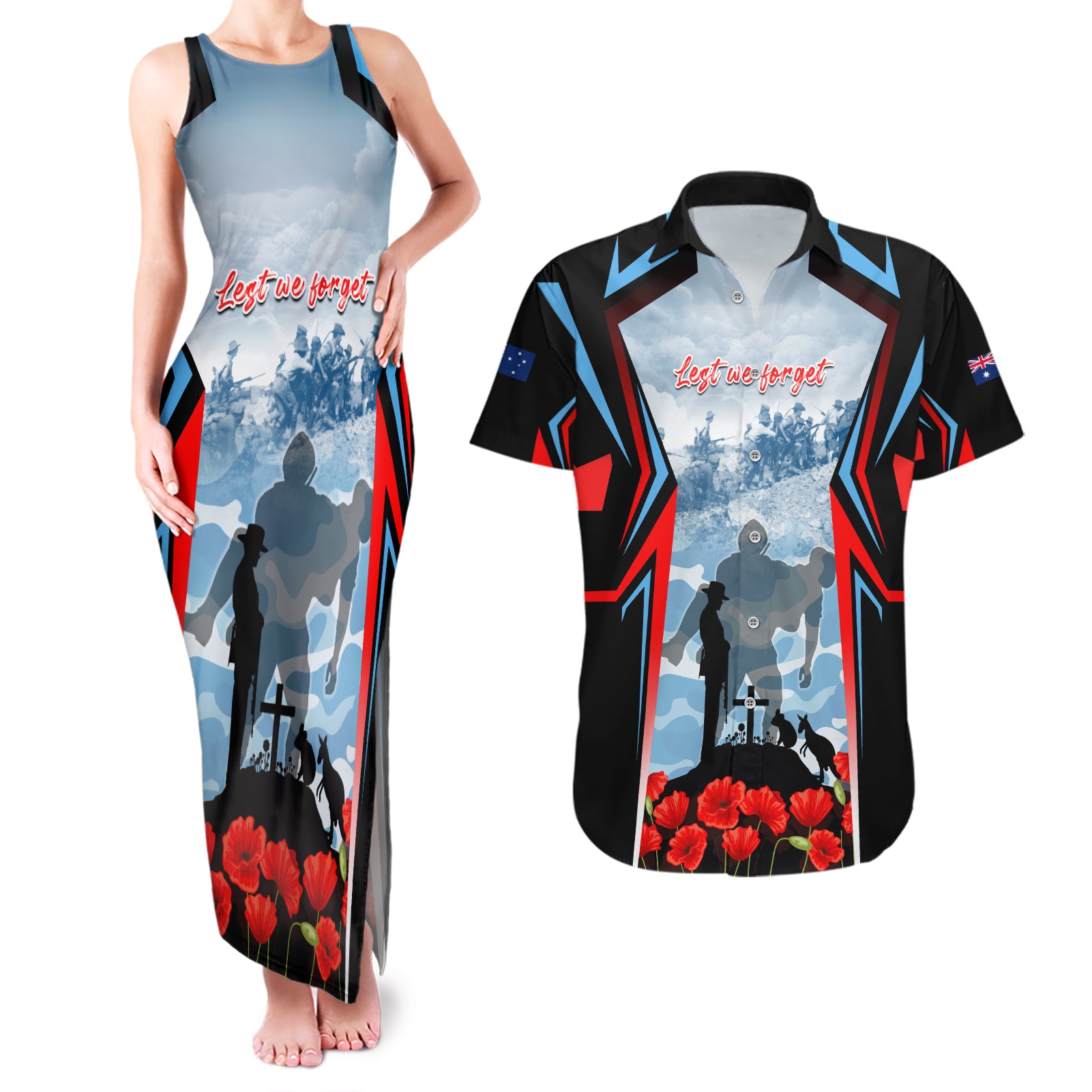 Australia ANZAC Day Couples Matching Tank Maxi Dress and Hawaiian Shirt Gallipoli Soldiers Simple Style
