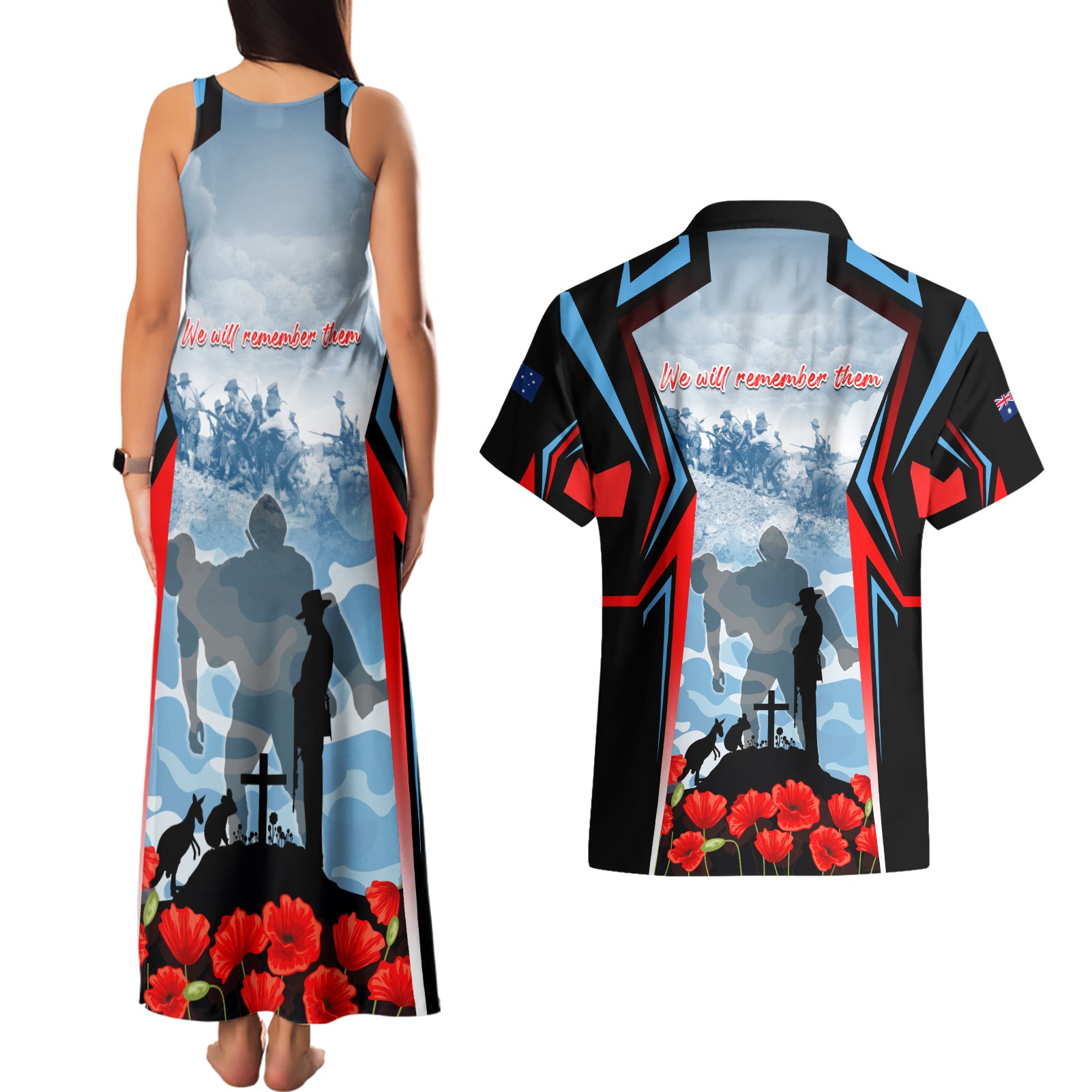 Australia ANZAC Day Couples Matching Tank Maxi Dress and Hawaiian Shirt Gallipoli Soldiers Simple Style