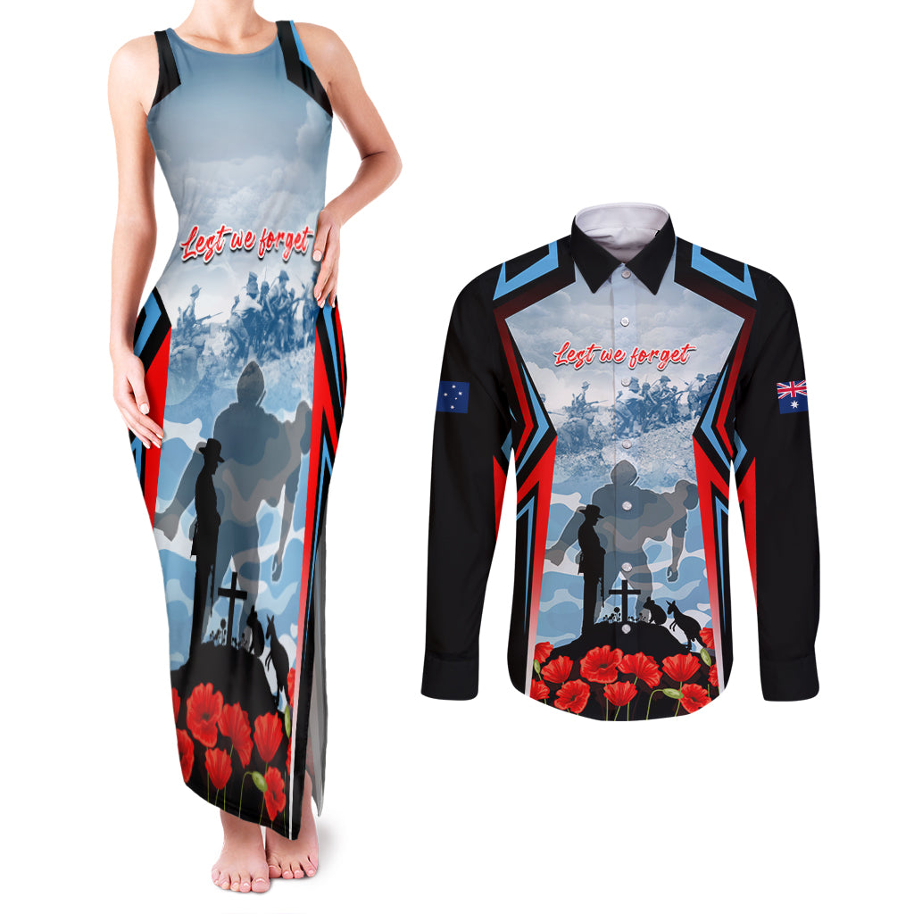 Australia ANZAC Day Couples Matching Tank Maxi Dress and Long Sleeve Button Shirt Gallipoli Soldiers Simple Style