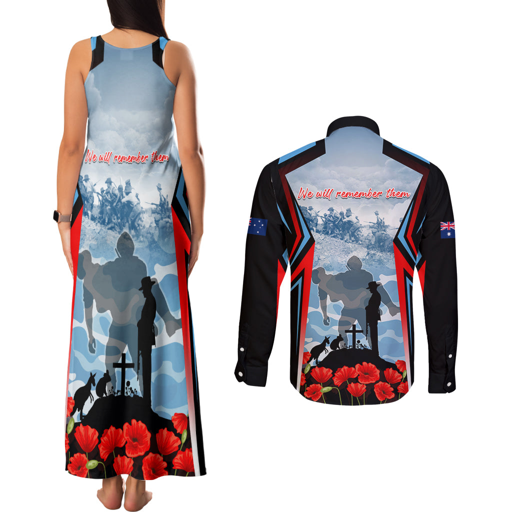 Australia ANZAC Day Couples Matching Tank Maxi Dress and Long Sleeve Button Shirt Gallipoli Soldiers Simple Style