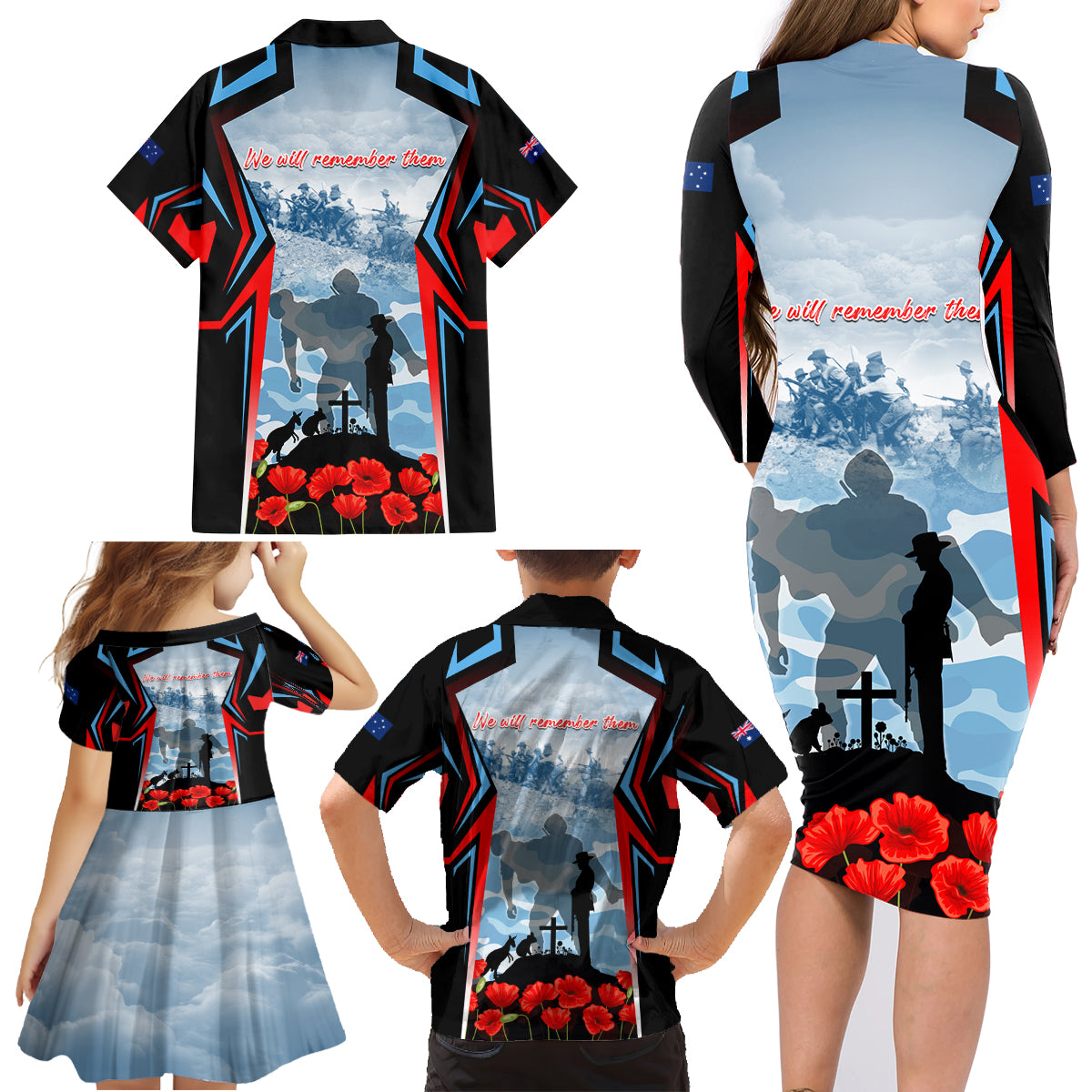 Australia ANZAC Day Family Matching Long Sleeve Bodycon Dress and Hawaiian Shirt Gallipoli Soldiers Simple Style