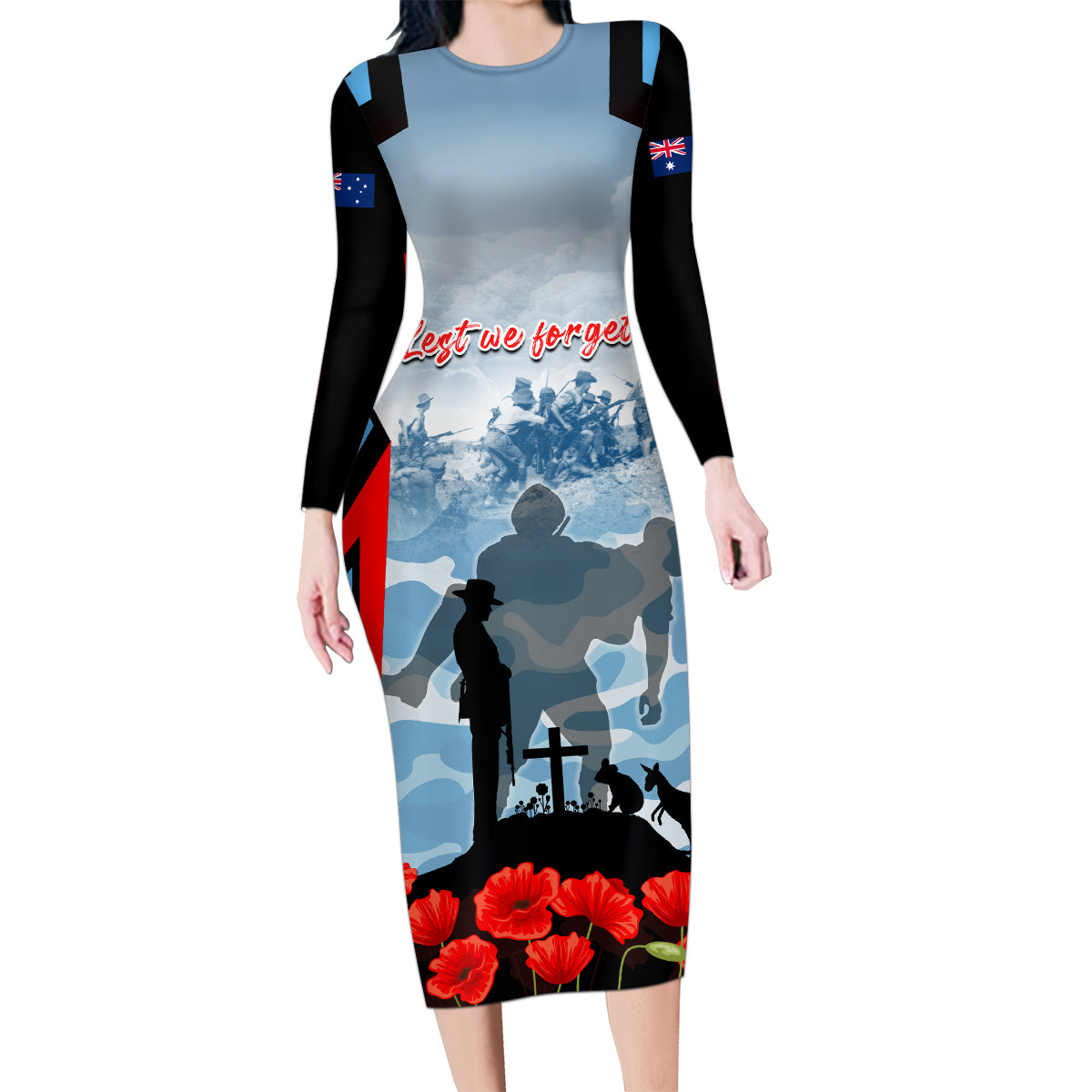 Australia ANZAC Day Family Matching Long Sleeve Bodycon Dress and Hawaiian Shirt Gallipoli Soldiers Simple Style