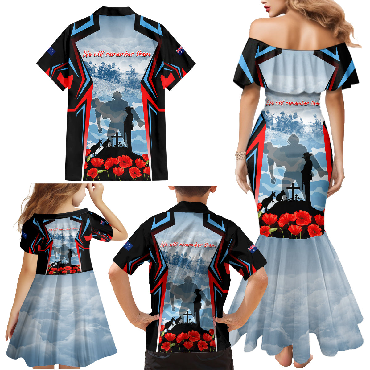 Australia ANZAC Day Family Matching Mermaid Dress and Hawaiian Shirt Gallipoli Soldiers Simple Style
