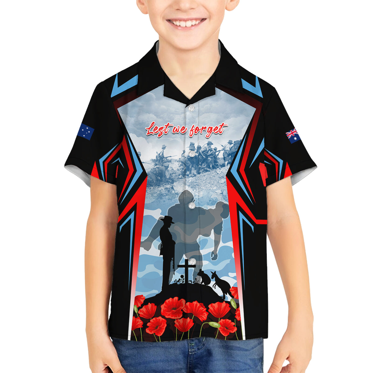 Australia ANZAC Day Family Matching Off The Shoulder Long Sleeve Dress and Hawaiian Shirt Gallipoli Soldiers Simple Style