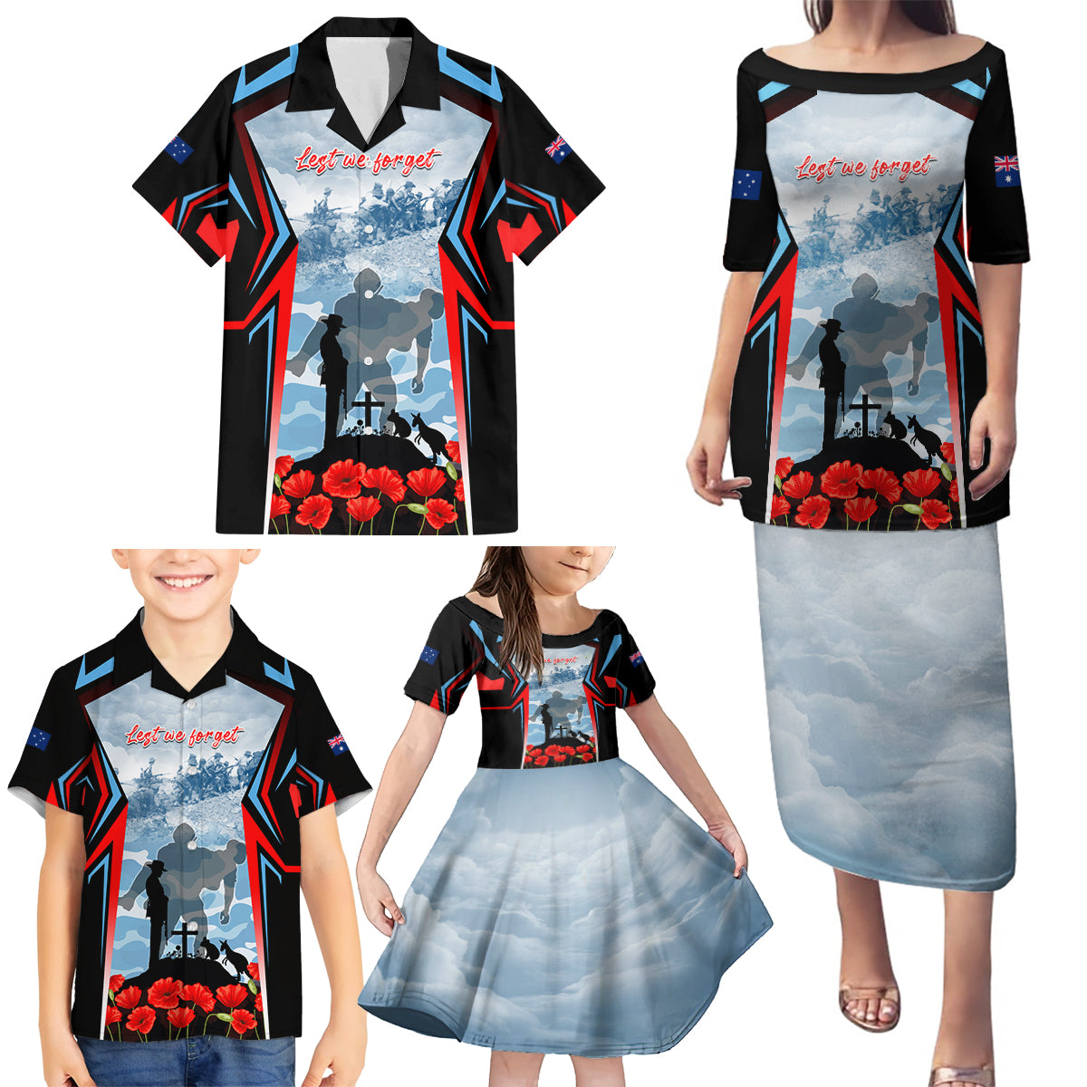 Australia ANZAC Day Family Matching Puletasi and Hawaiian Shirt Gallipoli Soldiers Simple Style
