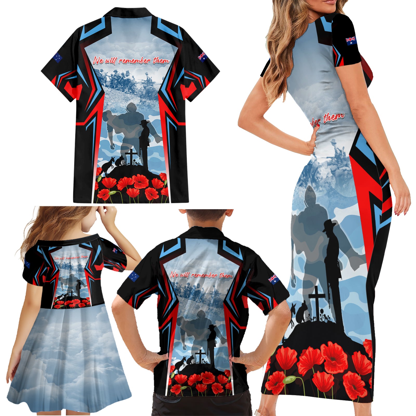 Australia ANZAC Day Family Matching Short Sleeve Bodycon Dress and Hawaiian Shirt Gallipoli Soldiers Simple Style