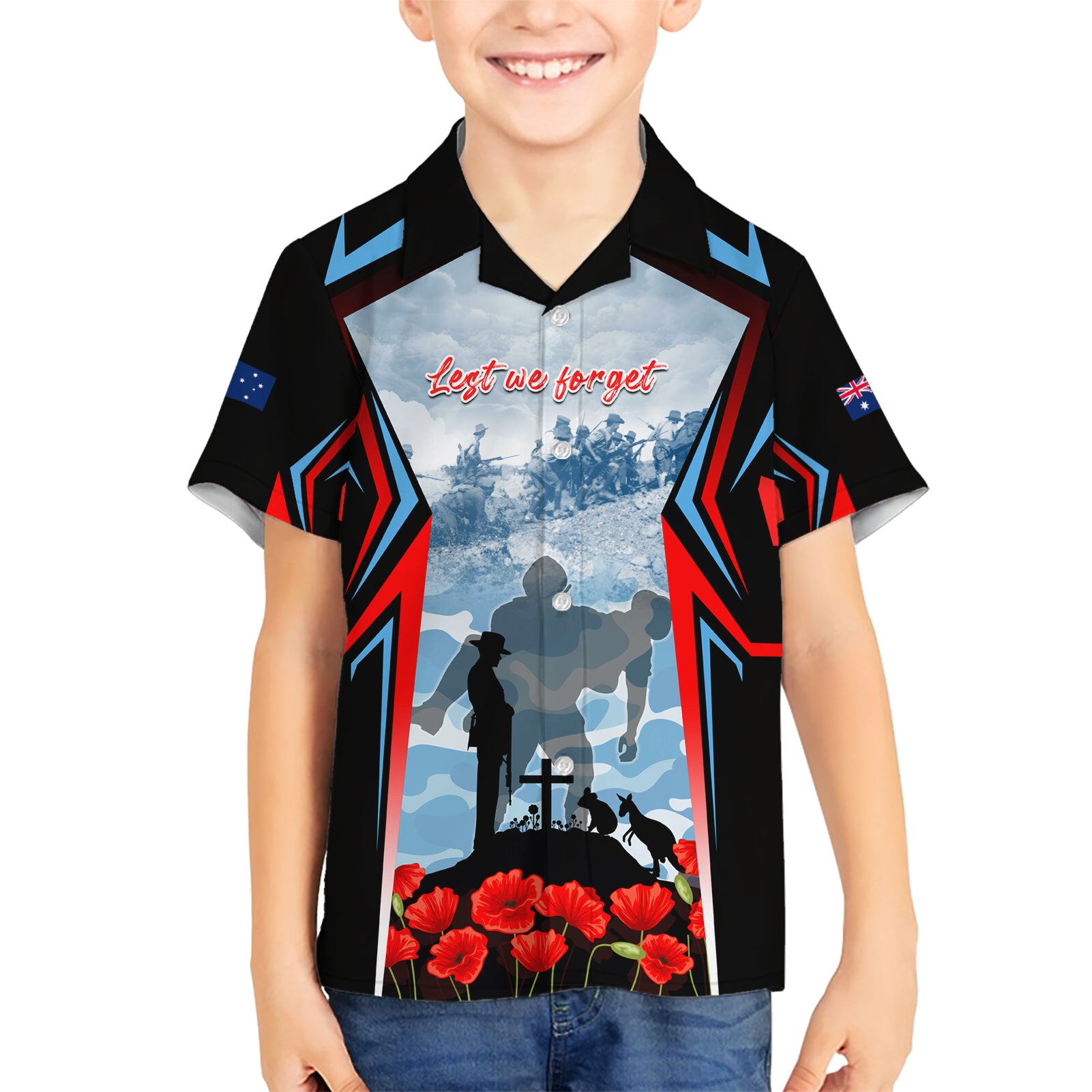 Australia ANZAC Day Family Matching Short Sleeve Bodycon Dress and Hawaiian Shirt Gallipoli Soldiers Simple Style