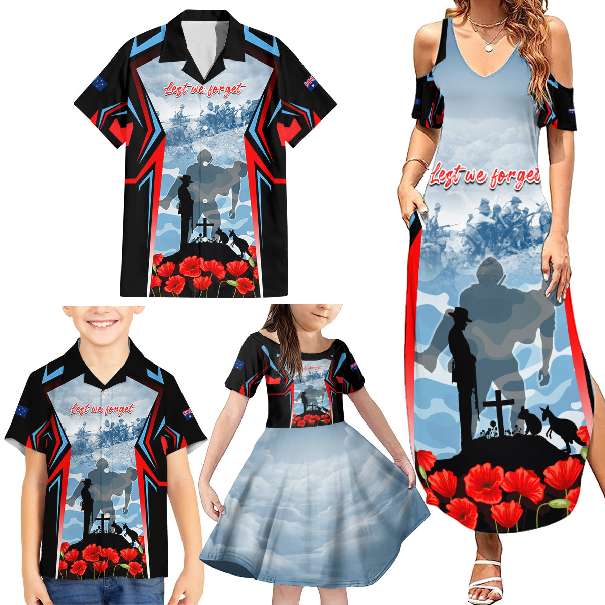 Australia ANZAC Day Family Matching Summer Maxi Dress and Hawaiian Shirt Gallipoli Soldiers Simple Style