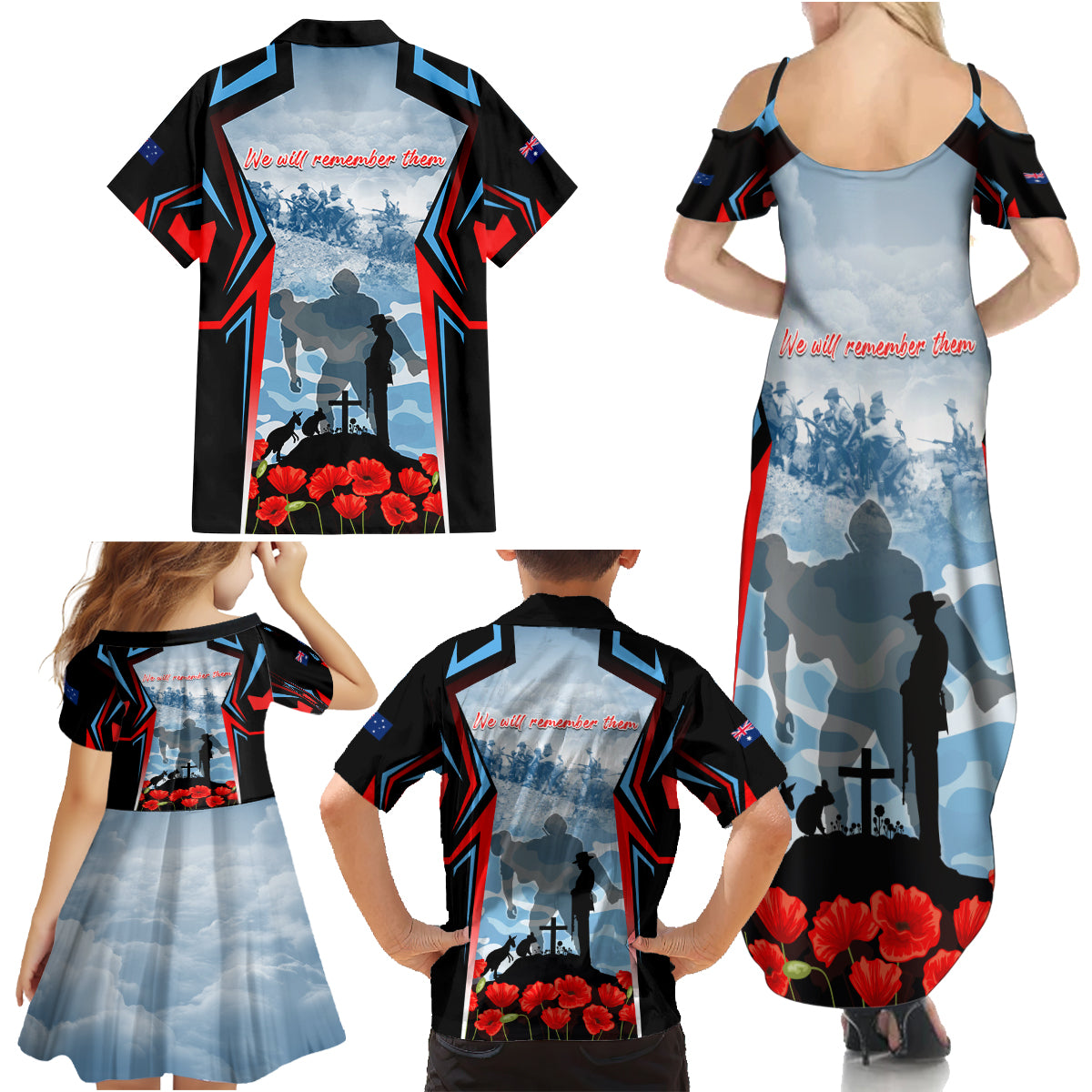 Australia ANZAC Day Family Matching Summer Maxi Dress and Hawaiian Shirt Gallipoli Soldiers Simple Style