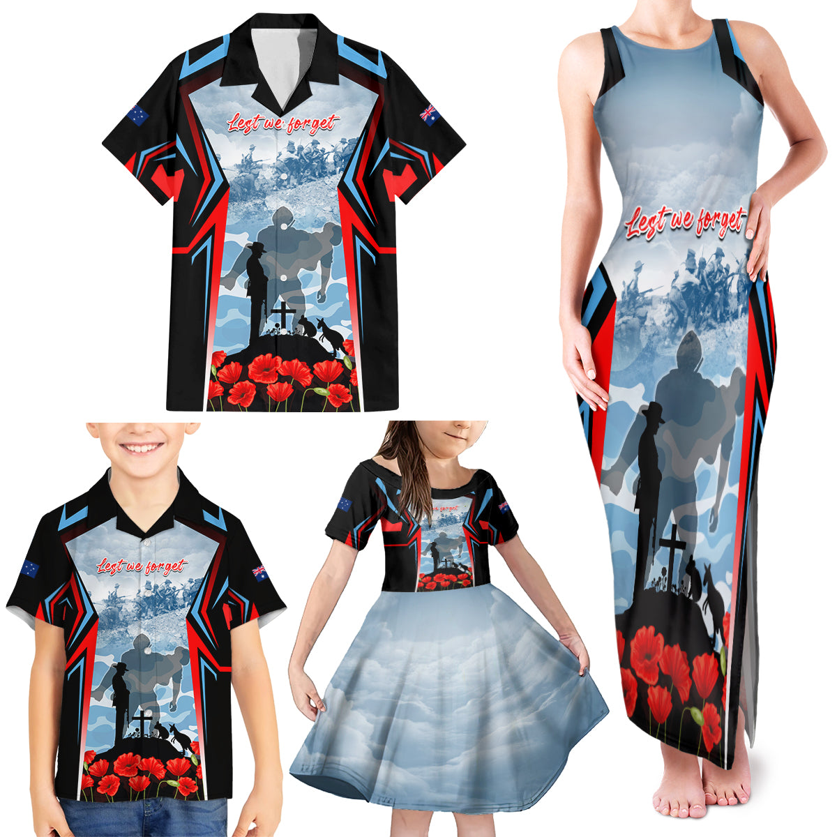 Australia ANZAC Day Family Matching Tank Maxi Dress and Hawaiian Shirt Gallipoli Soldiers Simple Style