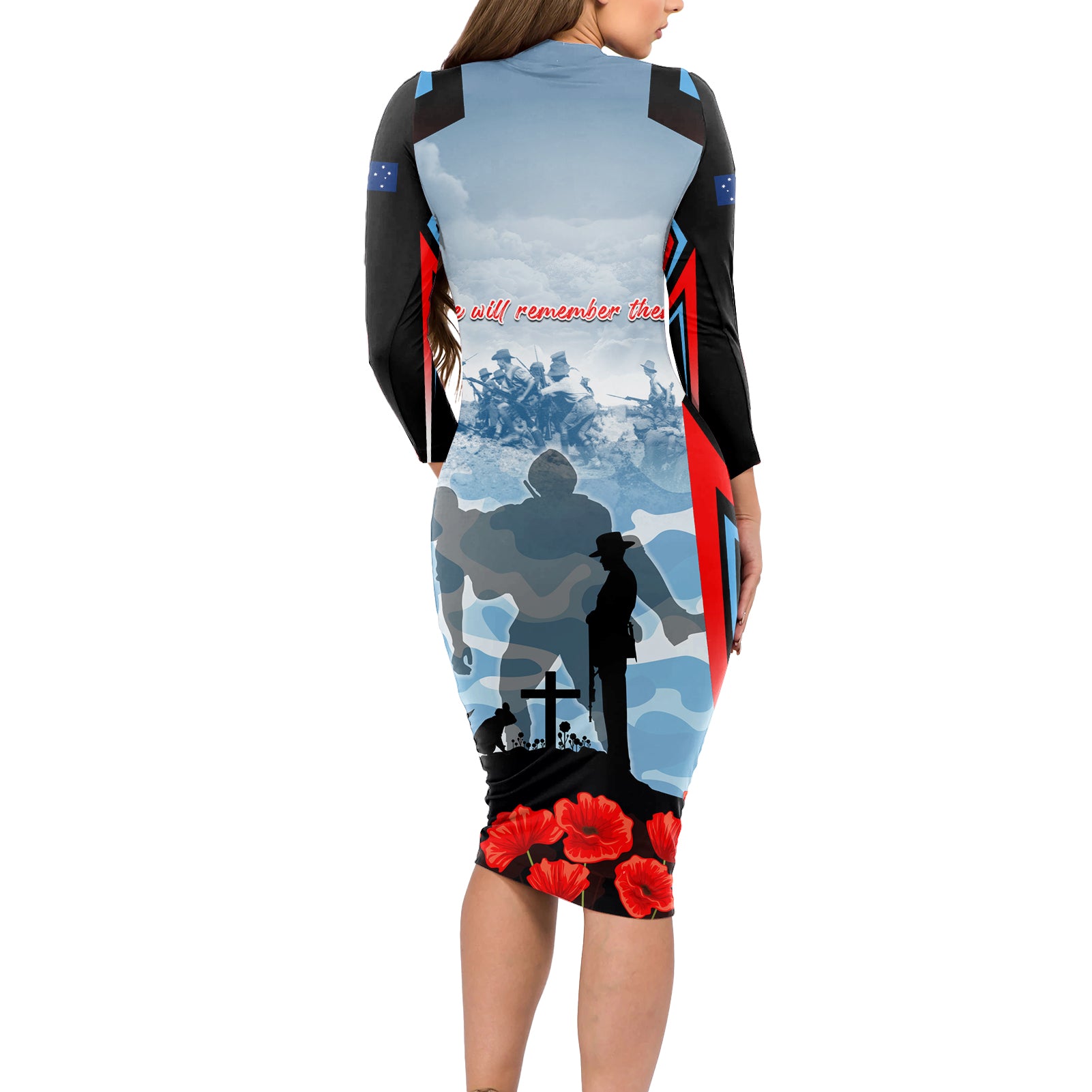 Australia ANZAC Day Long Sleeve Bodycon Dress Gallipoli Soldiers Simple Style