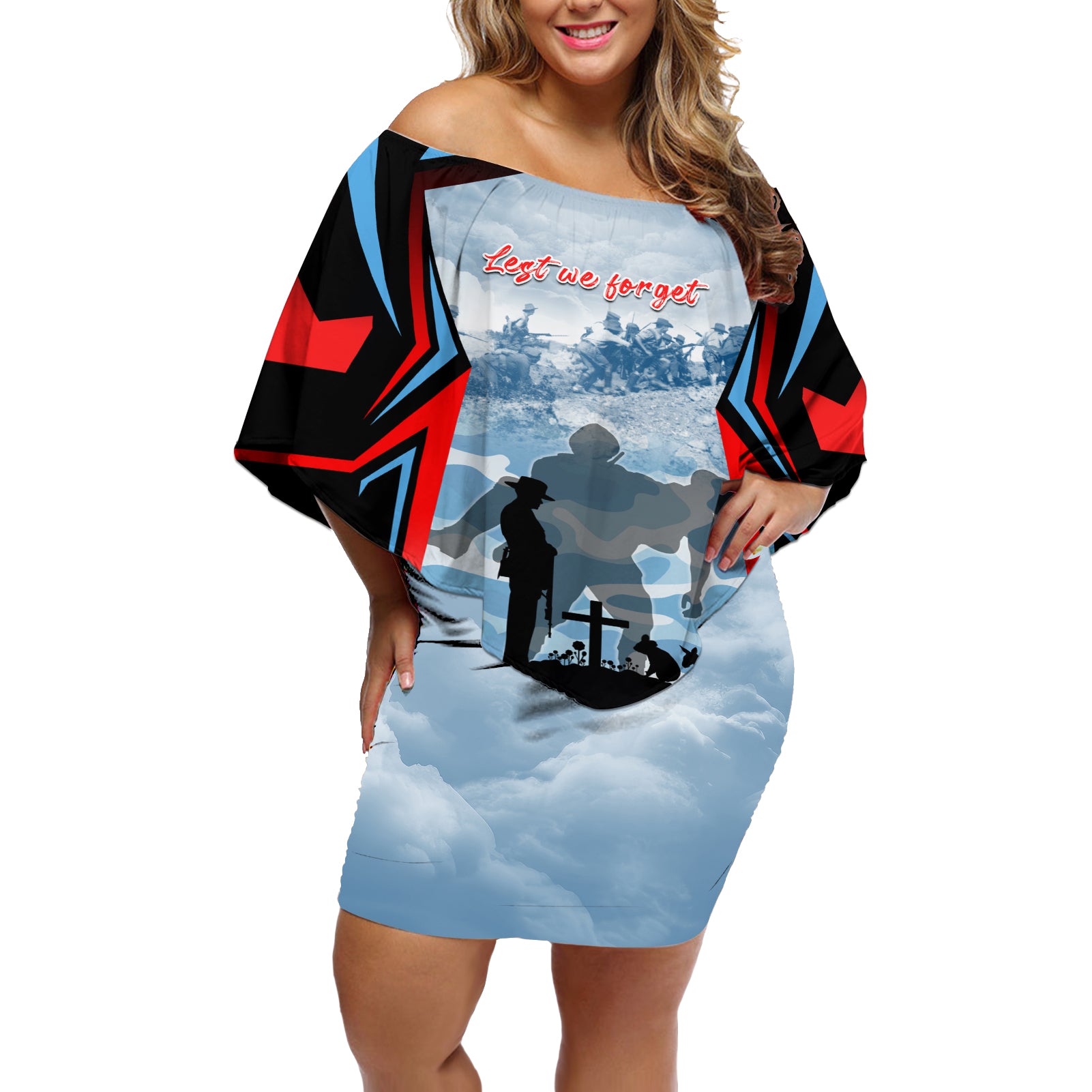 Australia ANZAC Day Off Shoulder Short Dress Gallipoli Soldiers Simple Style