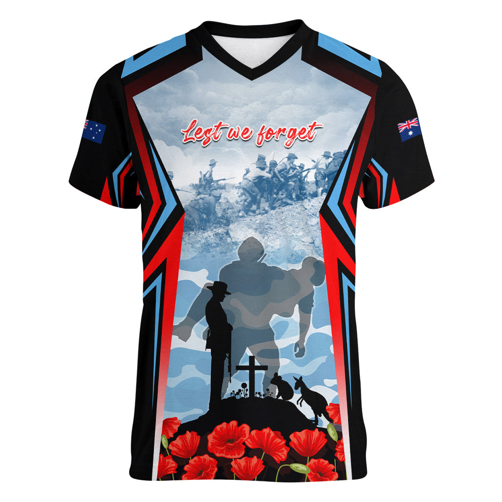 Australia ANZAC Day Women V Neck T Shirt Gallipoli Soldiers Simple Style LT05 - Vibe Hoodie Shop