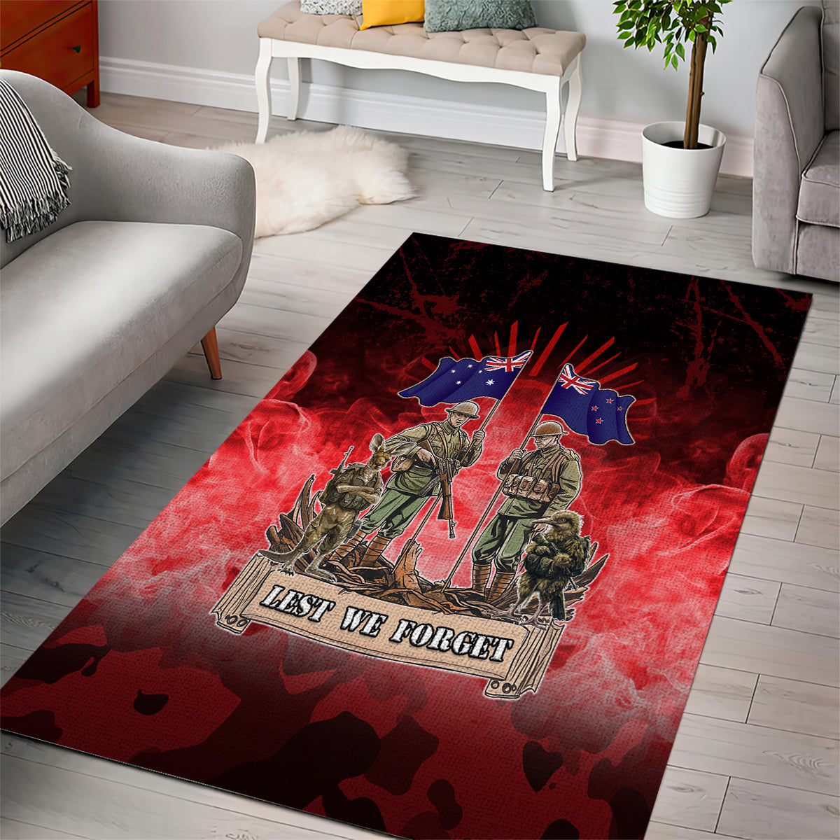 Australia And New Zealand ANZAC Day Area Rug Soldiers Lest We Forget LT05 - Vibe Hoodie Shop