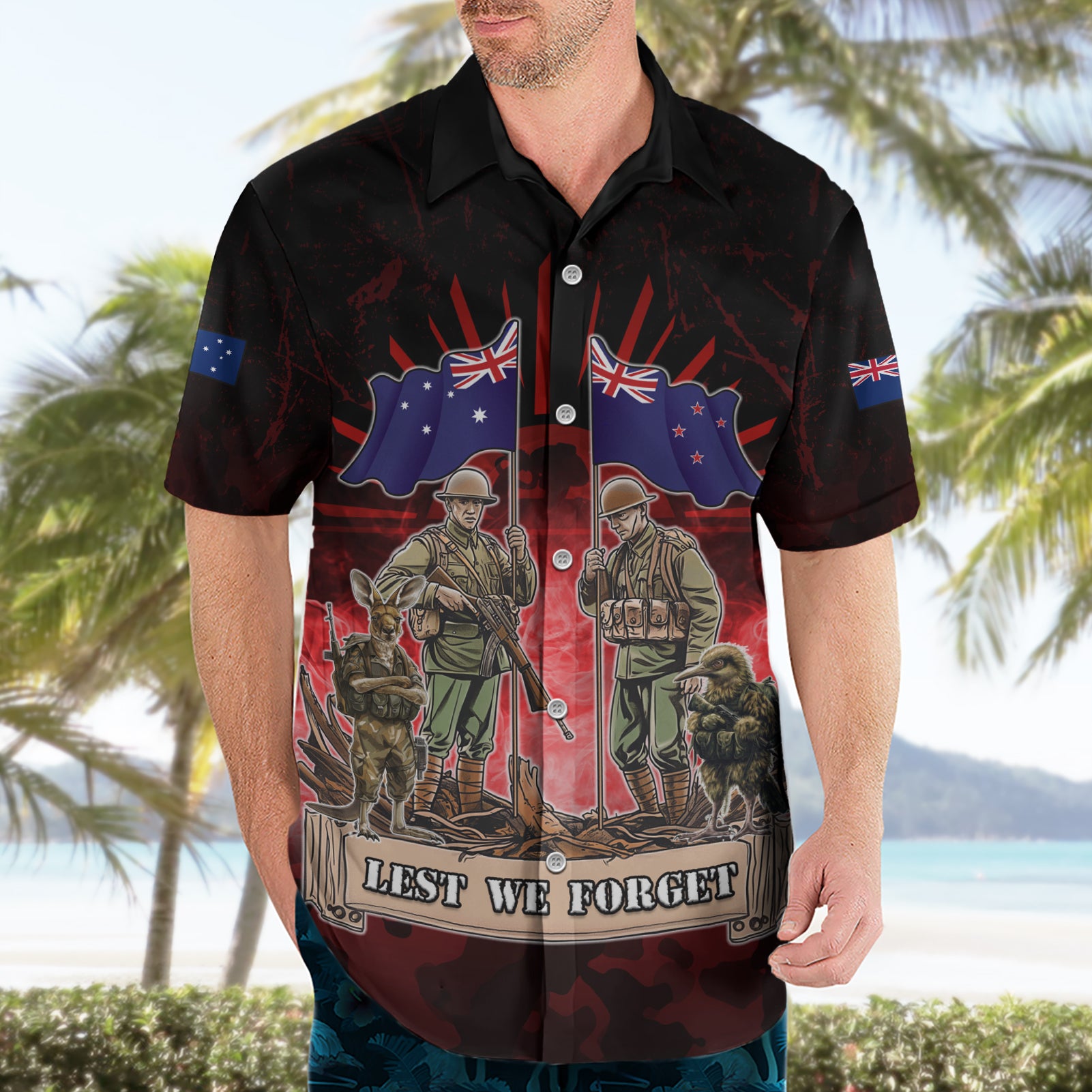 Australia And New Zealand ANZAC Day Hawaiian Shirt Soldiers Lest We Forget LT05 - Vibe Hoodie Shop