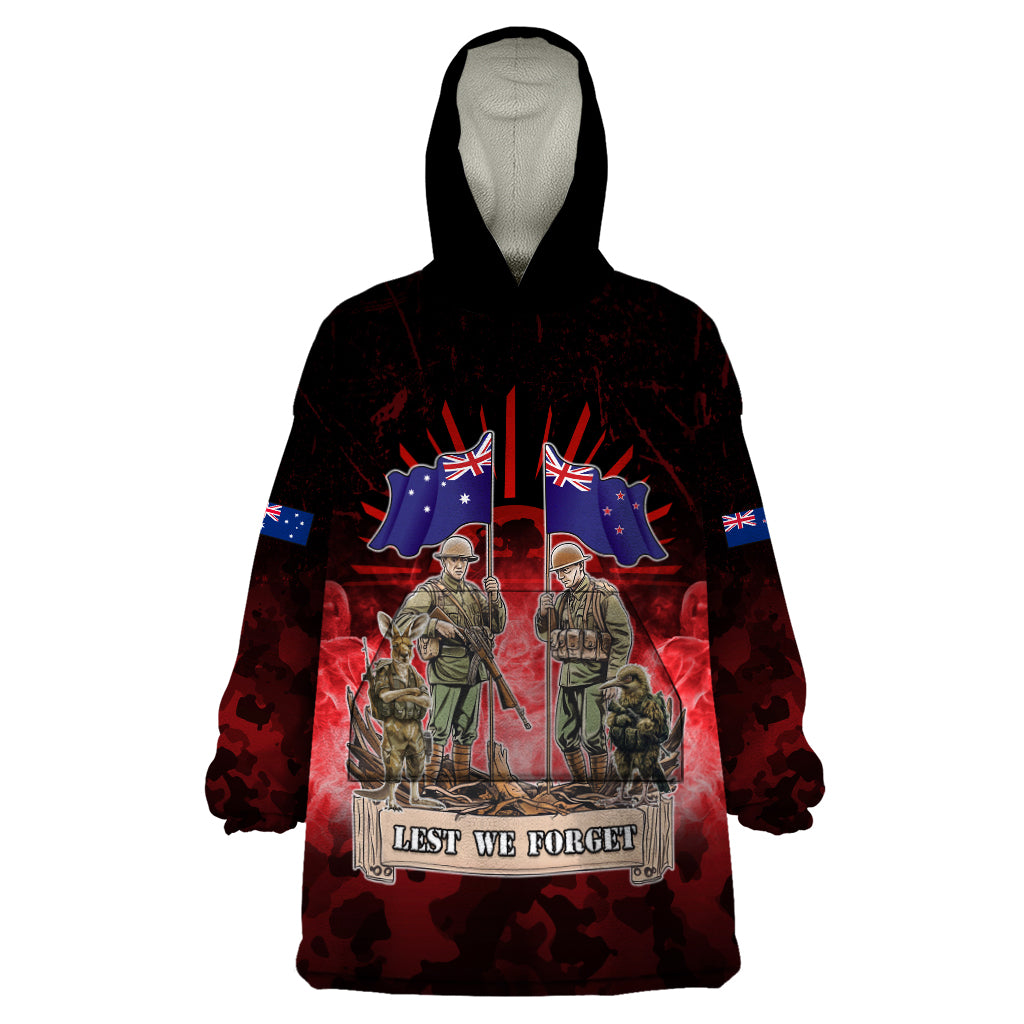 Australia And New Zealand ANZAC Day Wearable Blanket Hoodie Soldiers Lest We Forget LT05 - Vibe Hoodie Shop