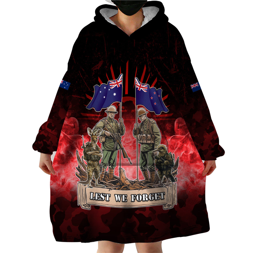 Australia And New Zealand ANZAC Day Wearable Blanket Hoodie Soldiers Lest We Forget LT05 - Vibe Hoodie Shop