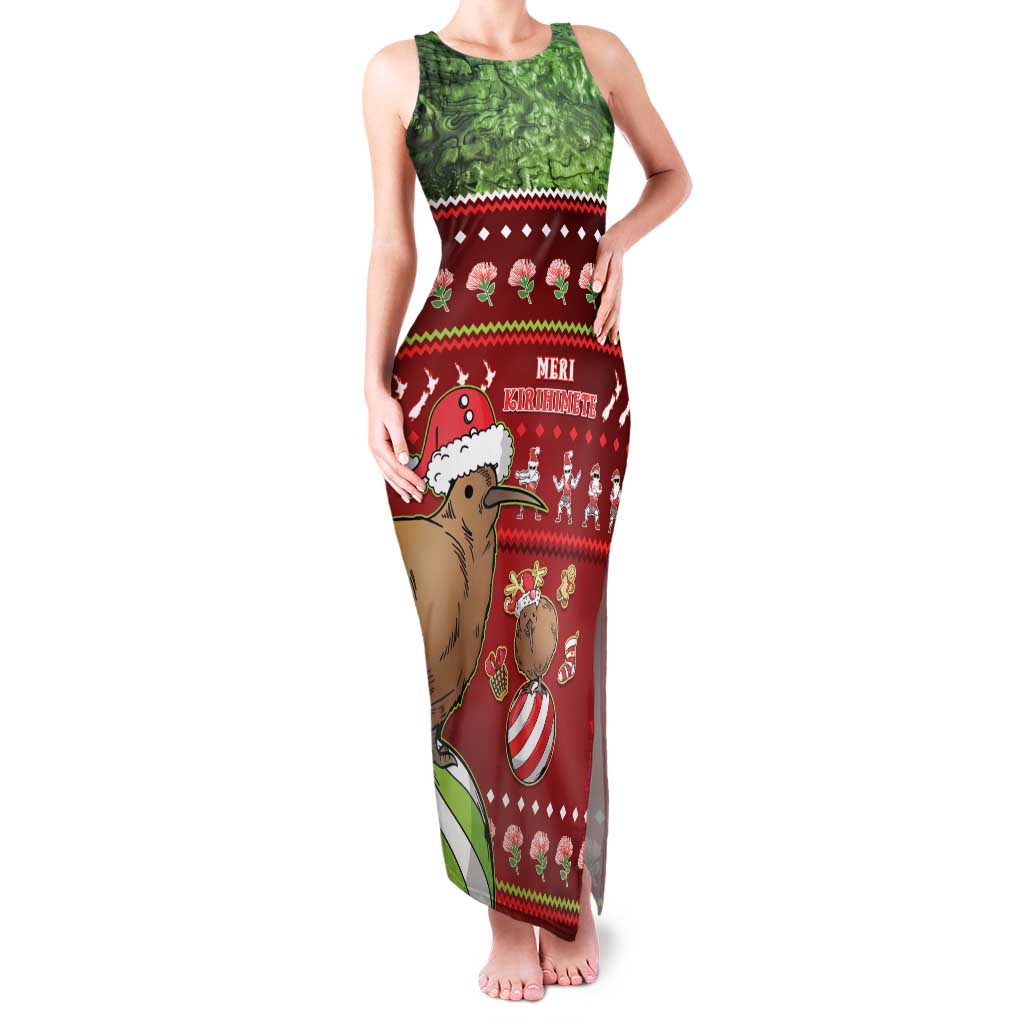 New Zealand Kiwi Christmas Family Matching Tank Maxi Dress and Hawaiian Shirt Paua Shell Glitter Green