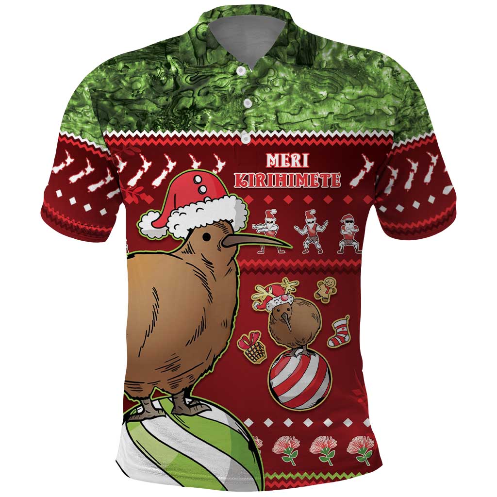 New Zealand Kiwi Christmas Polo Shirt Paua Shell Glitter Green LT05 - Vibe Hoodie Shop