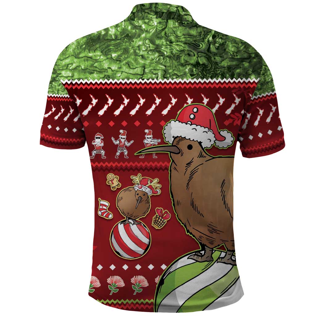 New Zealand Kiwi Christmas Polo Shirt Paua Shell Glitter Green LT05 - Vibe Hoodie Shop