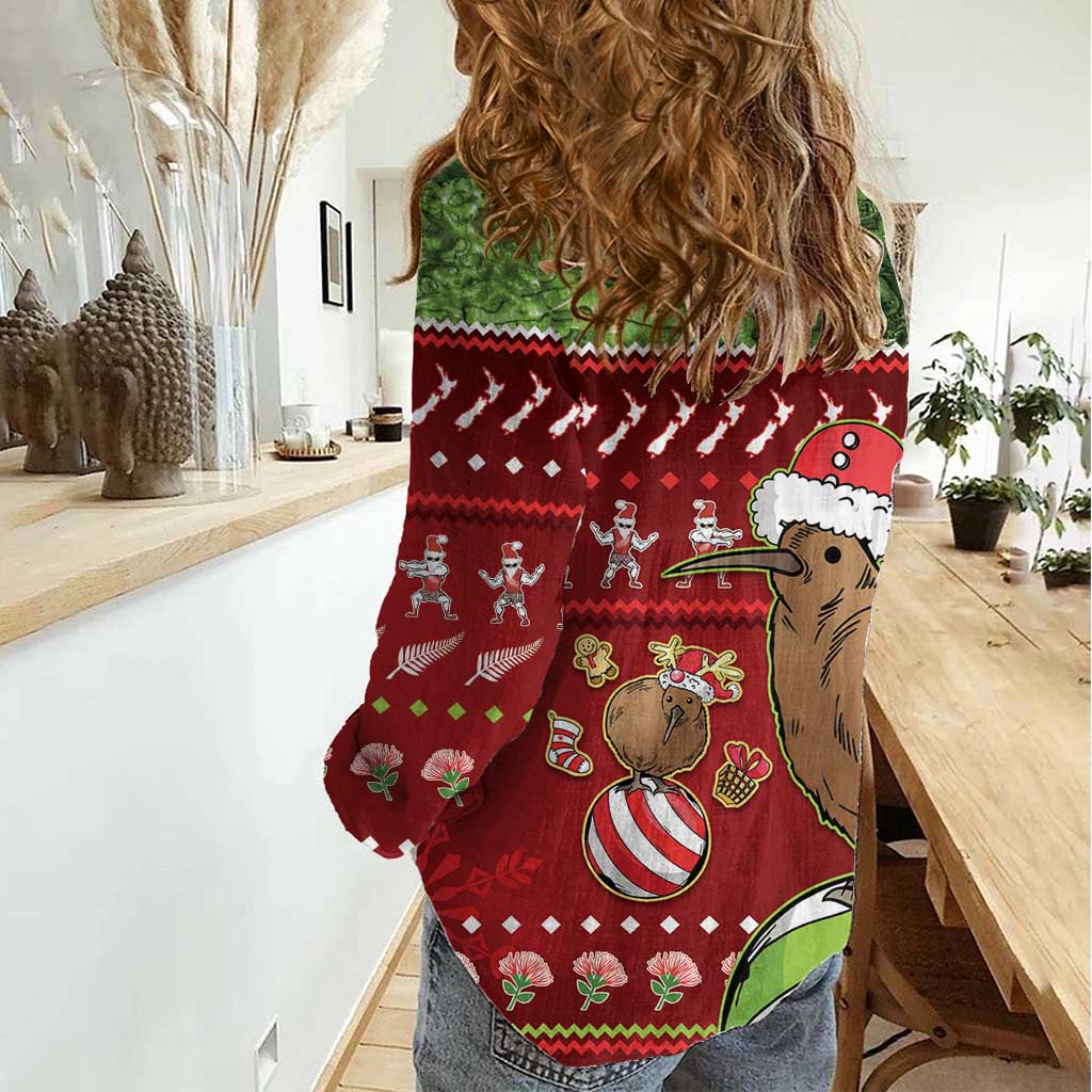 New Zealand Kiwi Christmas Women Casual Shirt Paua Shell Glitter Green LT05 - Vibe Hoodie Shop