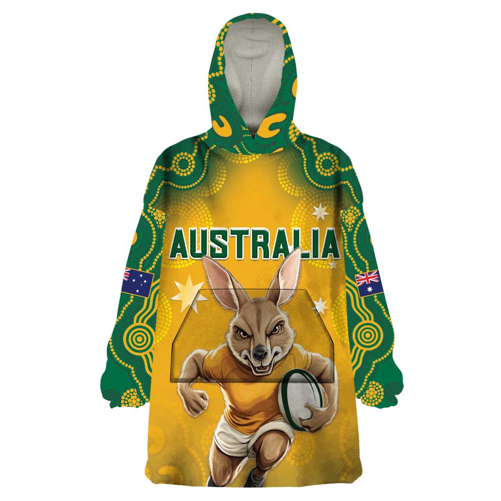 Custom Australia Rugby 2024 Wearable Blanket Hoodie Go Wallabies Aboriginal Pattern LT05 - Vibe Hoodie Shop