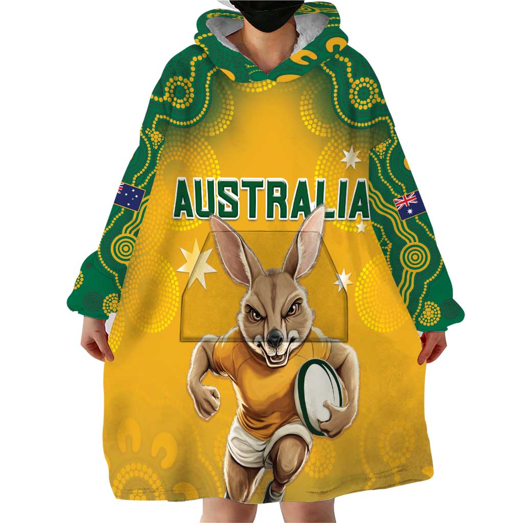 Custom Australia Rugby 2024 Wearable Blanket Hoodie Go Wallabies Aboriginal Pattern LT05 - Vibe Hoodie Shop