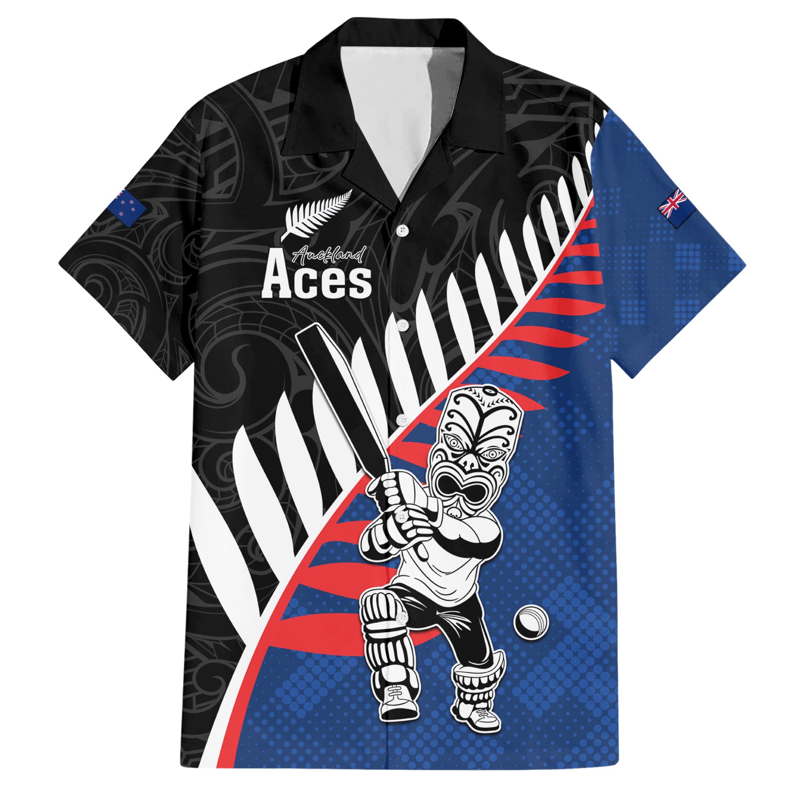 Custom New Zealand Auckland Cricket Hawaiian Shirt With Maori Pattern LT05 - Vibe Hoodie Shop