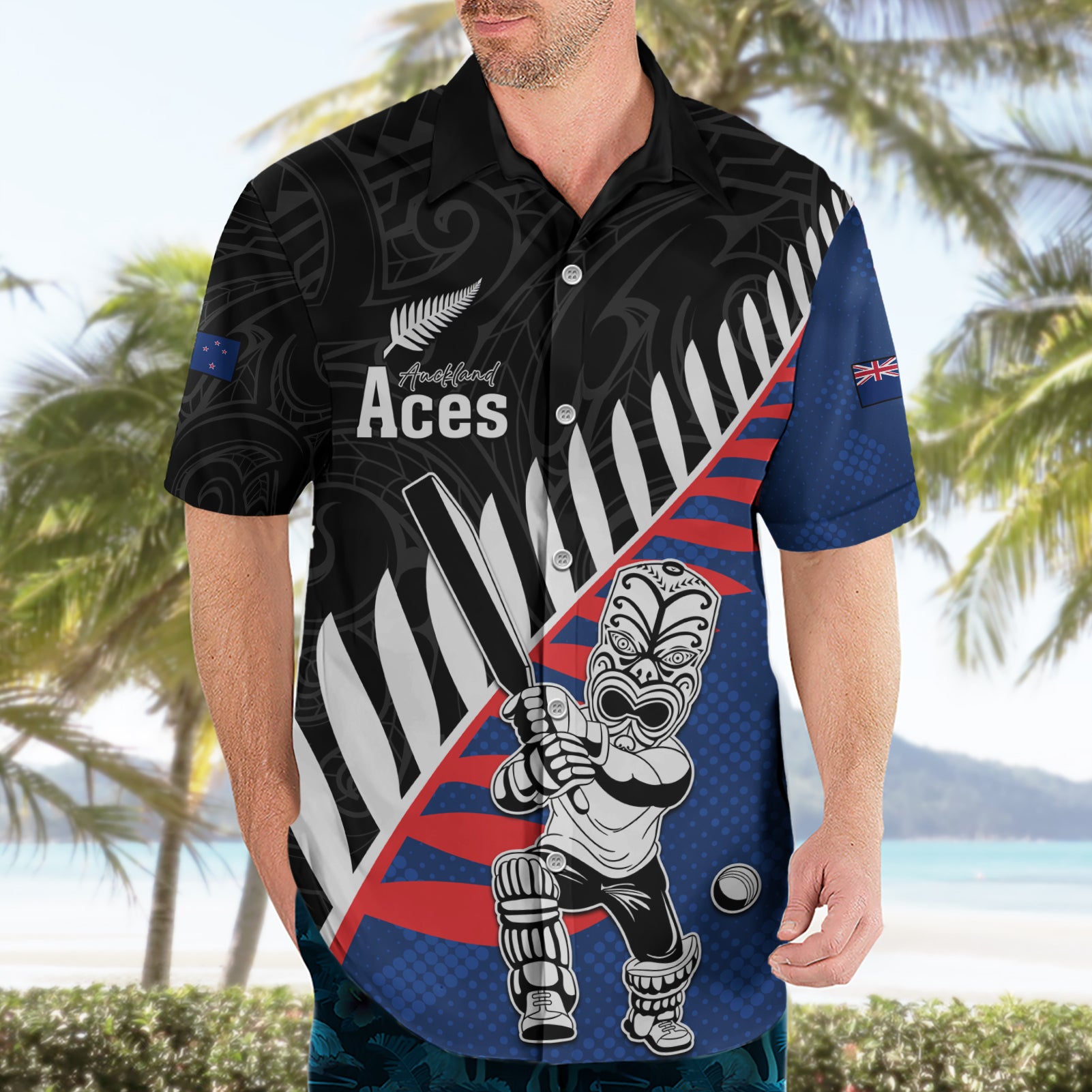 Custom New Zealand Auckland Cricket Hawaiian Shirt With Maori Pattern LT05 - Vibe Hoodie Shop