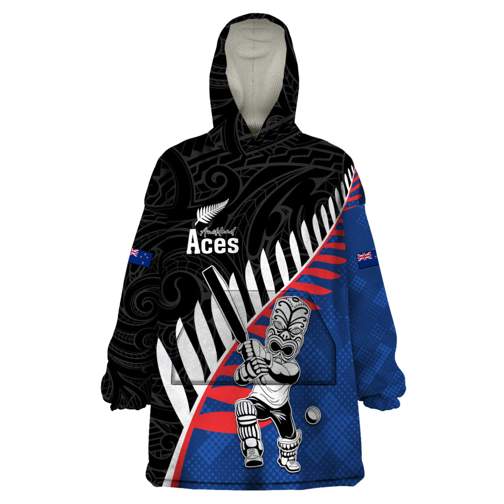 Custom New Zealand Auckland Cricket Wearable Blanket Hoodie With Maori Pattern LT05 - Vibe Hoodie Shop