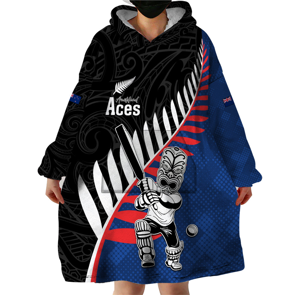 Custom New Zealand Auckland Cricket Wearable Blanket Hoodie With Maori Pattern LT05 - Vibe Hoodie Shop