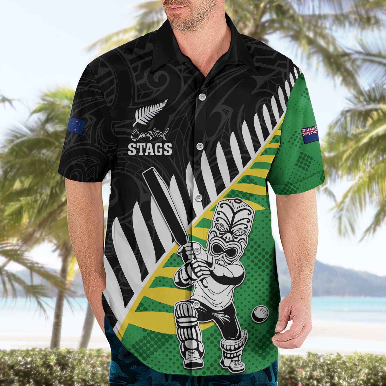 Custom New Zealand Central Districts Cricket Hawaiian Shirt With Maori Pattern LT05 - Vibe Hoodie Shop