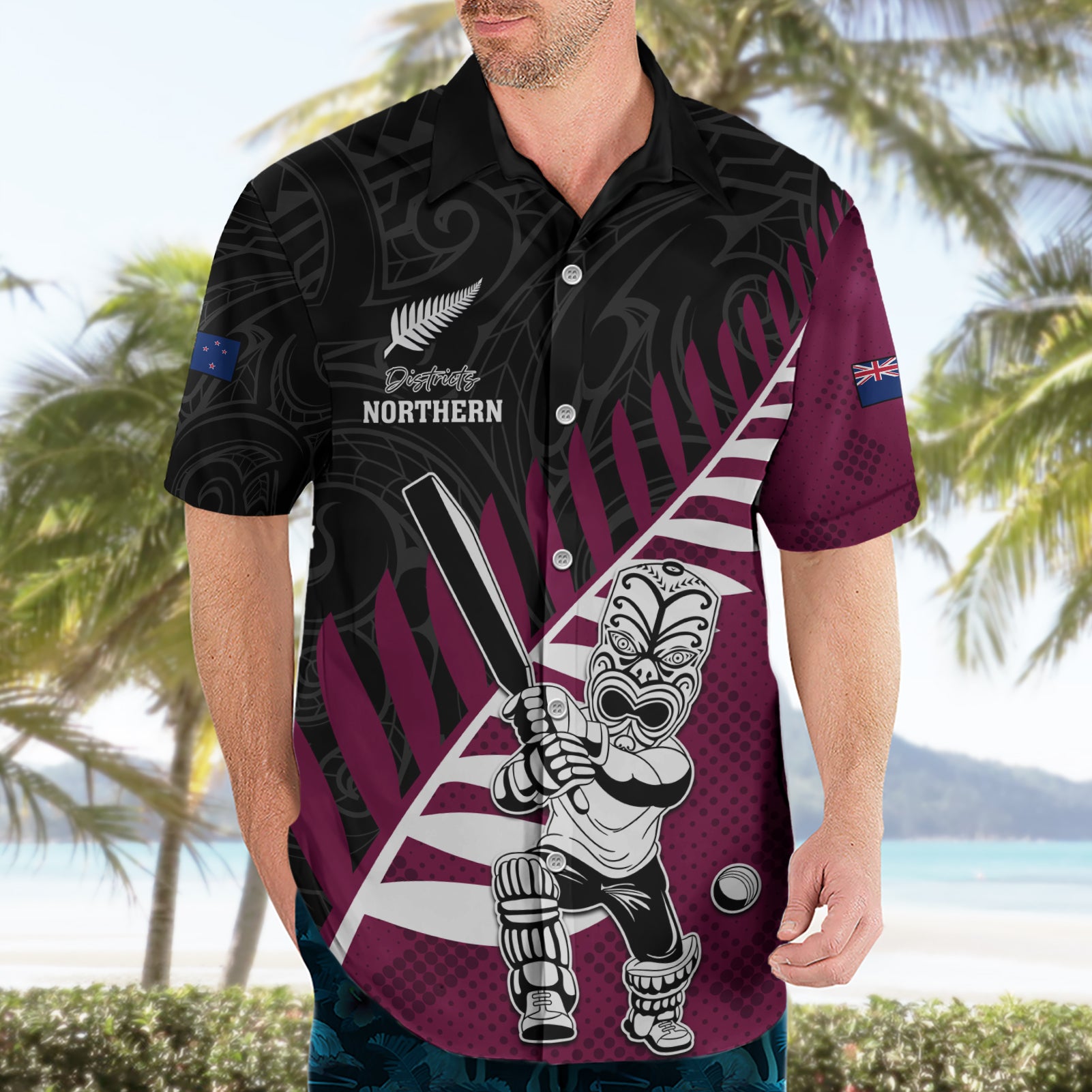 Custom New Zealand Northern Districts Cricket Hawaiian Shirt With Maori Pattern LT05 - Vibe Hoodie Shop