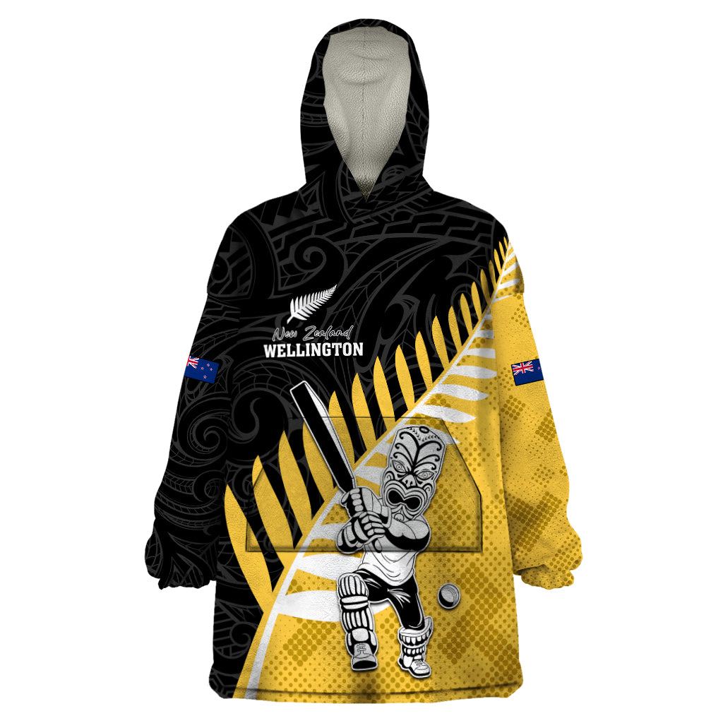 Custom New Zealand Wellington Cricket Wearable Blanket Hoodie With Maori Pattern LT05 - Vibe Hoodie Shop