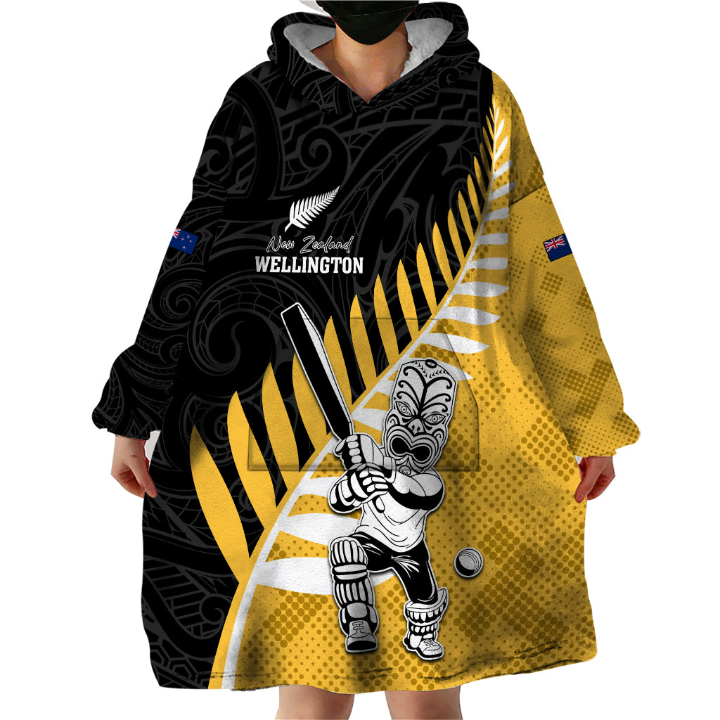 Custom New Zealand Wellington Cricket Wearable Blanket Hoodie With Maori Pattern LT05 - Vibe Hoodie Shop