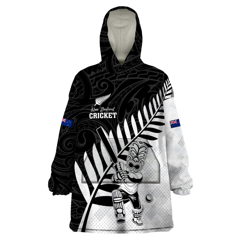 Custom New Zealand Cricket Wearable Blanket Hoodie With Maori Pattern LT05 - Vibe Hoodie Shop