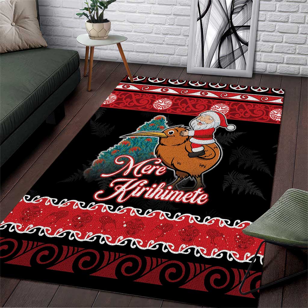 New Zealand Christmas Area Rug Funny Santa Riding Kiwi Meri Kirihimete LT05 - Vibe Hoodie Shop